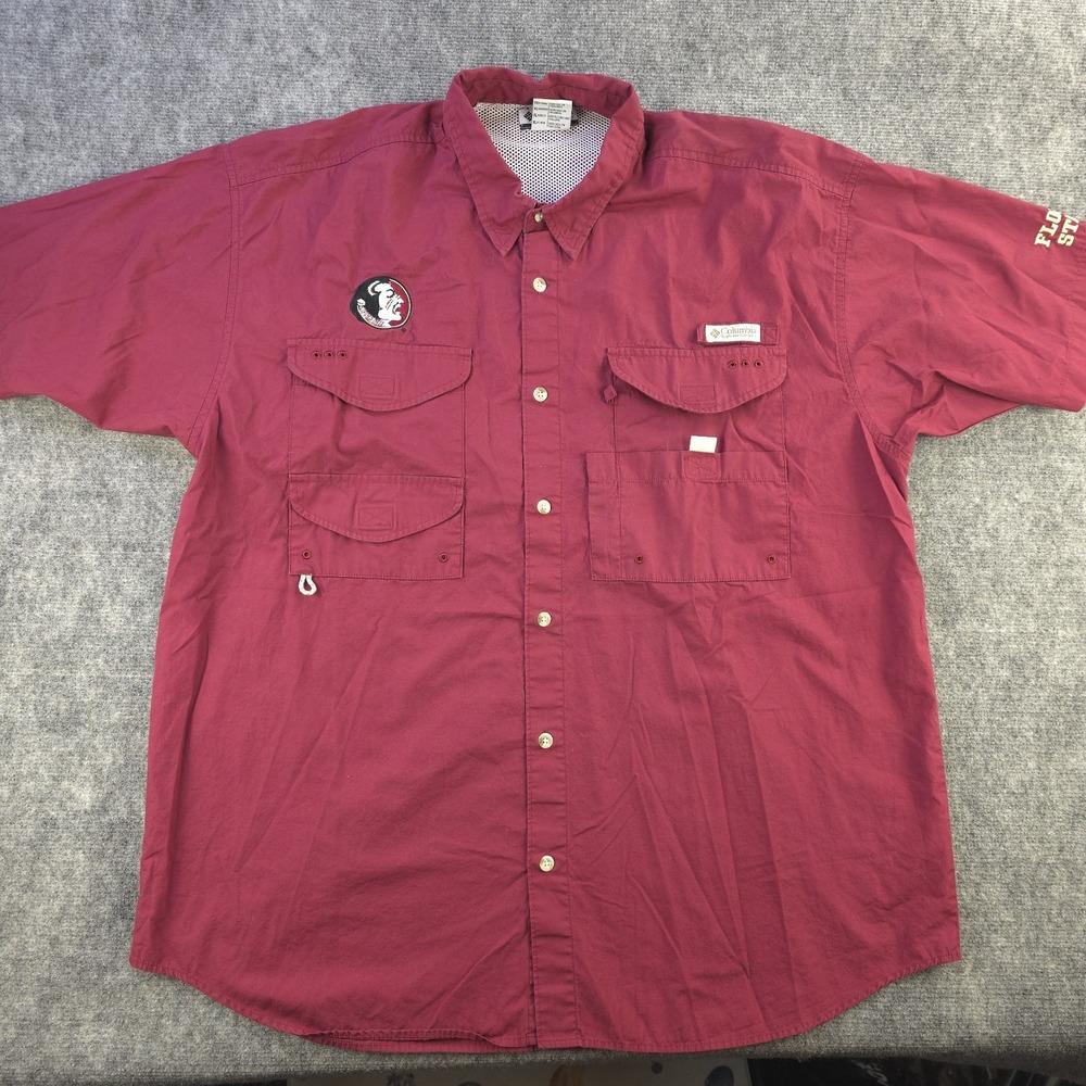Columbia Pfg Florida State Seminoles Shirt XL Red Solid Short‎ Sleeve Vented
